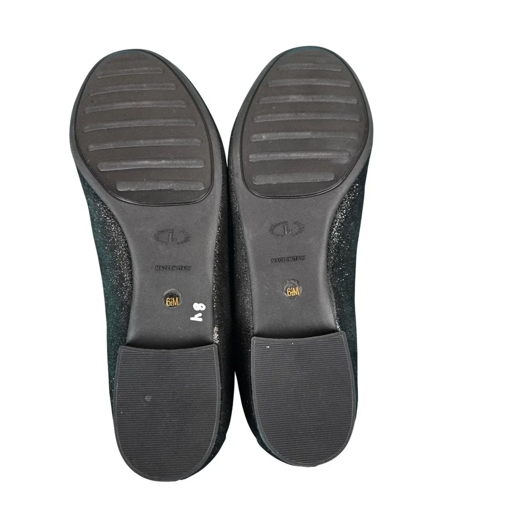 Sesto Meucci Womens Black Glitter Loafers‎ Flats Shoes Size 6.5 M Italy Designer